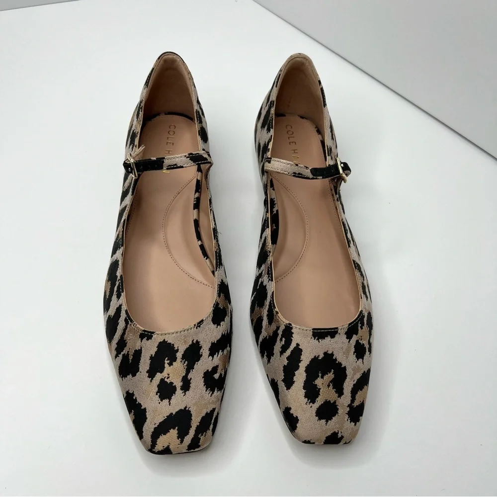 Cole Haan Bridge Mary Jane Ballet Flat Animal Print Tan Black Size 9.5